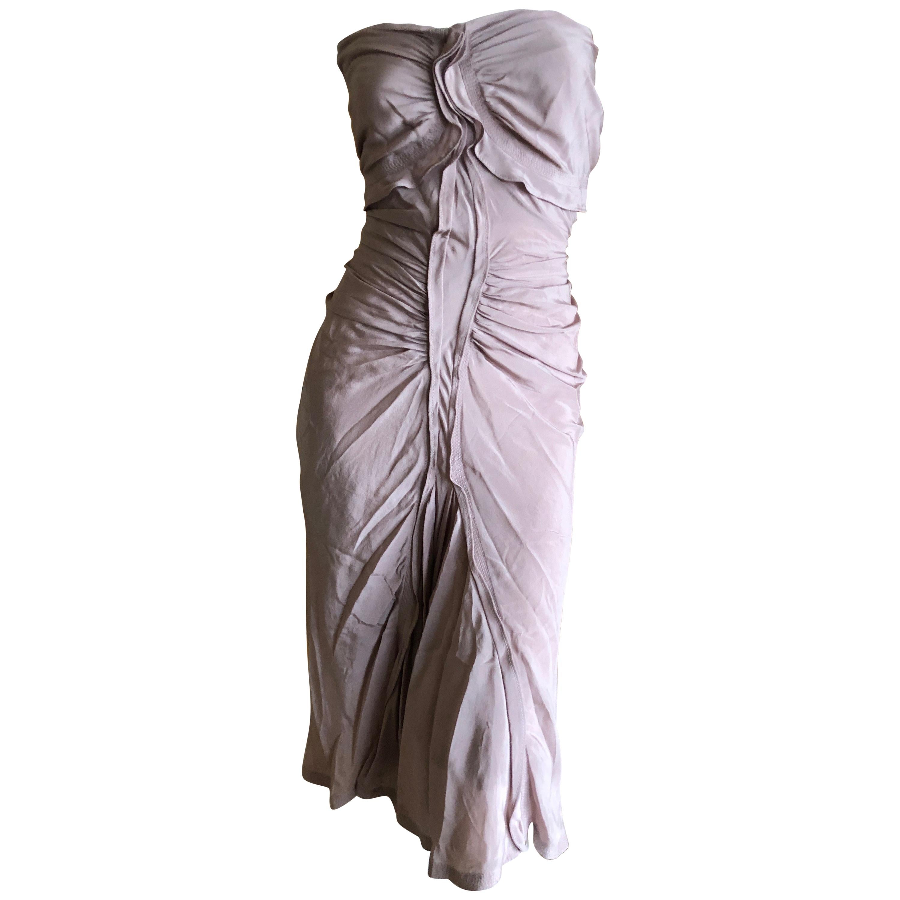 Yves Saint Laurent by Tom Ford 2003 Ruffled Strapless Mauve Silk  Dress  For Sale