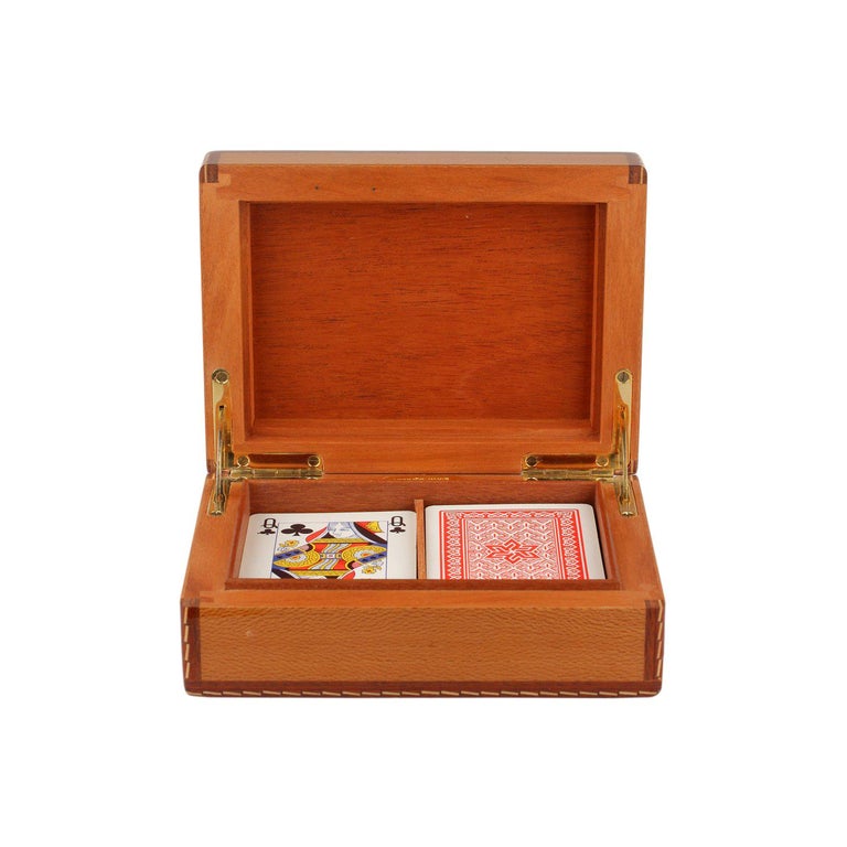 Hermes Vintage Laquered Wood Gaming Box Poker Set 2 Playing Cards For