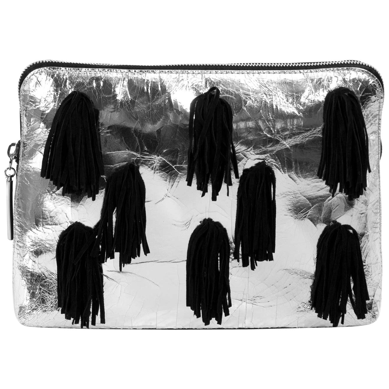 3.1 Phillip Lim 31 Minute Suede-Fringed Metallic Leather Clutch For Sale
