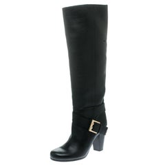 Used Chloe Black Leather Knee High Boots Size 38