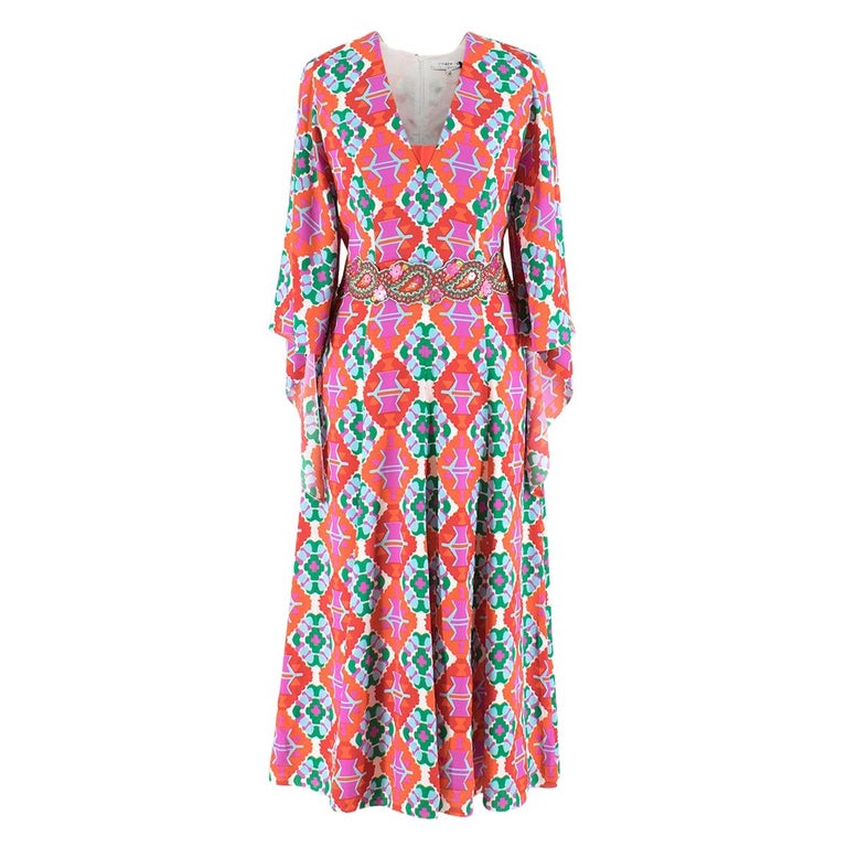 Andrew Gn Printed Long Silk Dress US 4 For Sale at 1stDibs