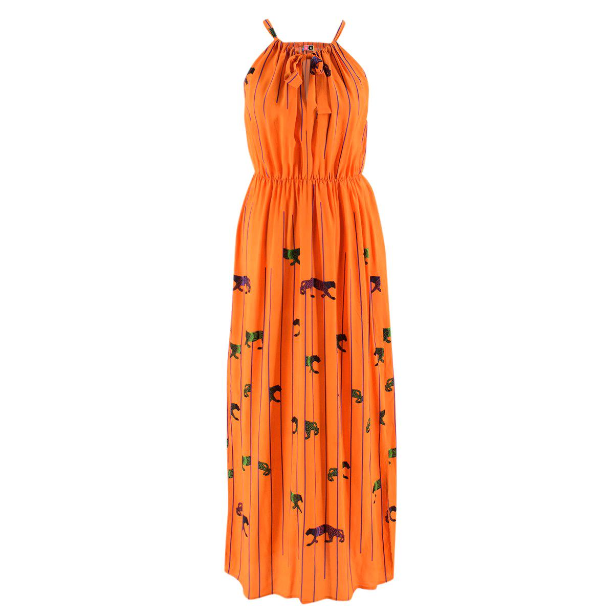 MSGM Orange Striped Tiger Print Long Silk Dress US 4
