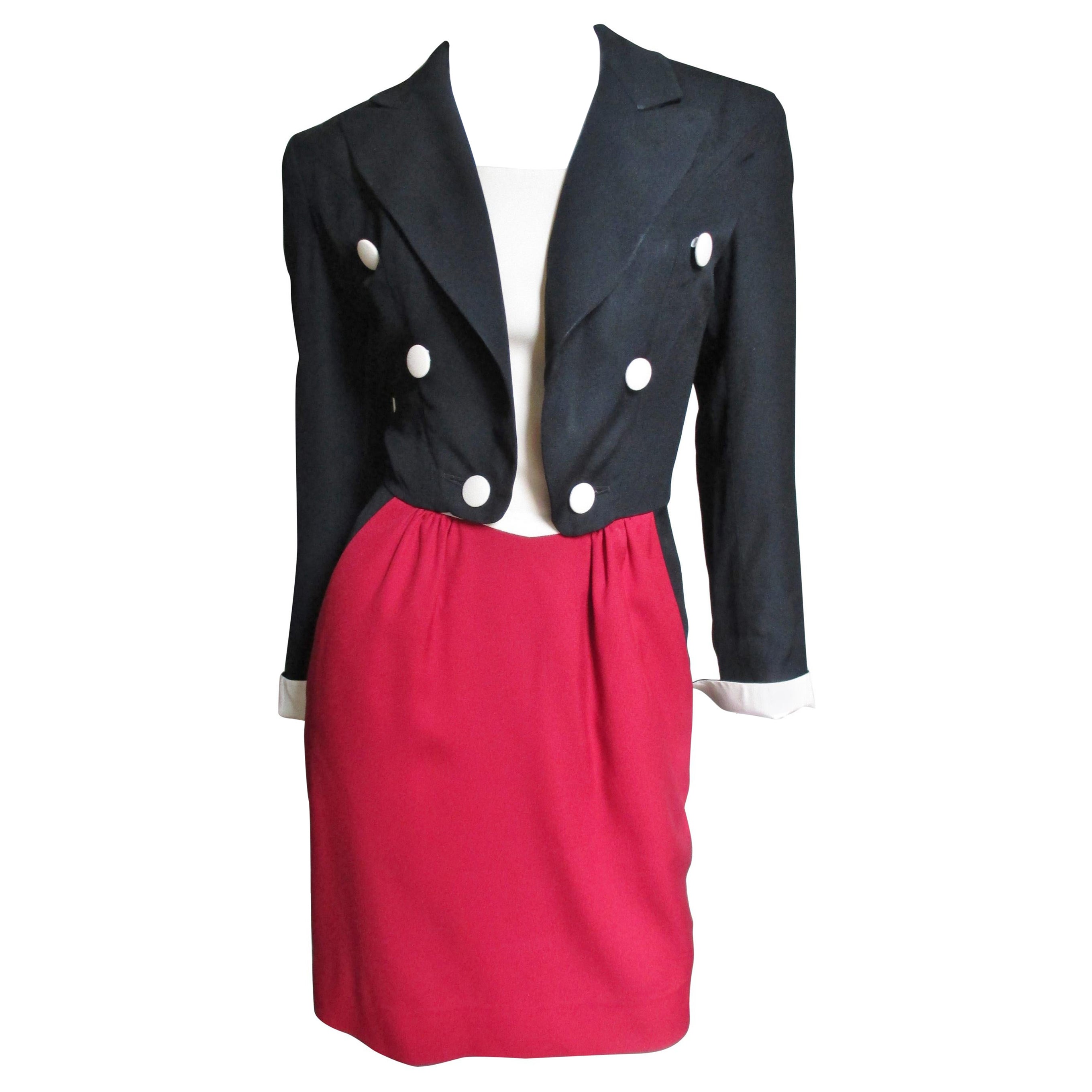  Moschino Color Block Tuxedo Dress 1990s