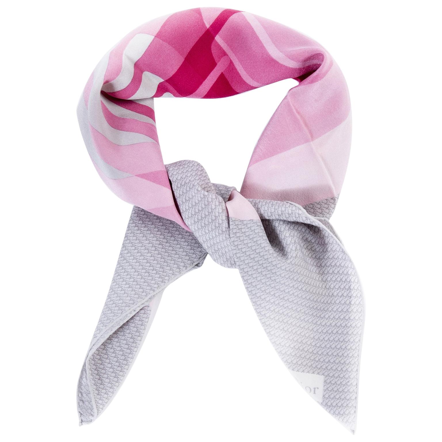Christian Dior Pink And Grey Silk Scarf For Sale at 1stDibs dior