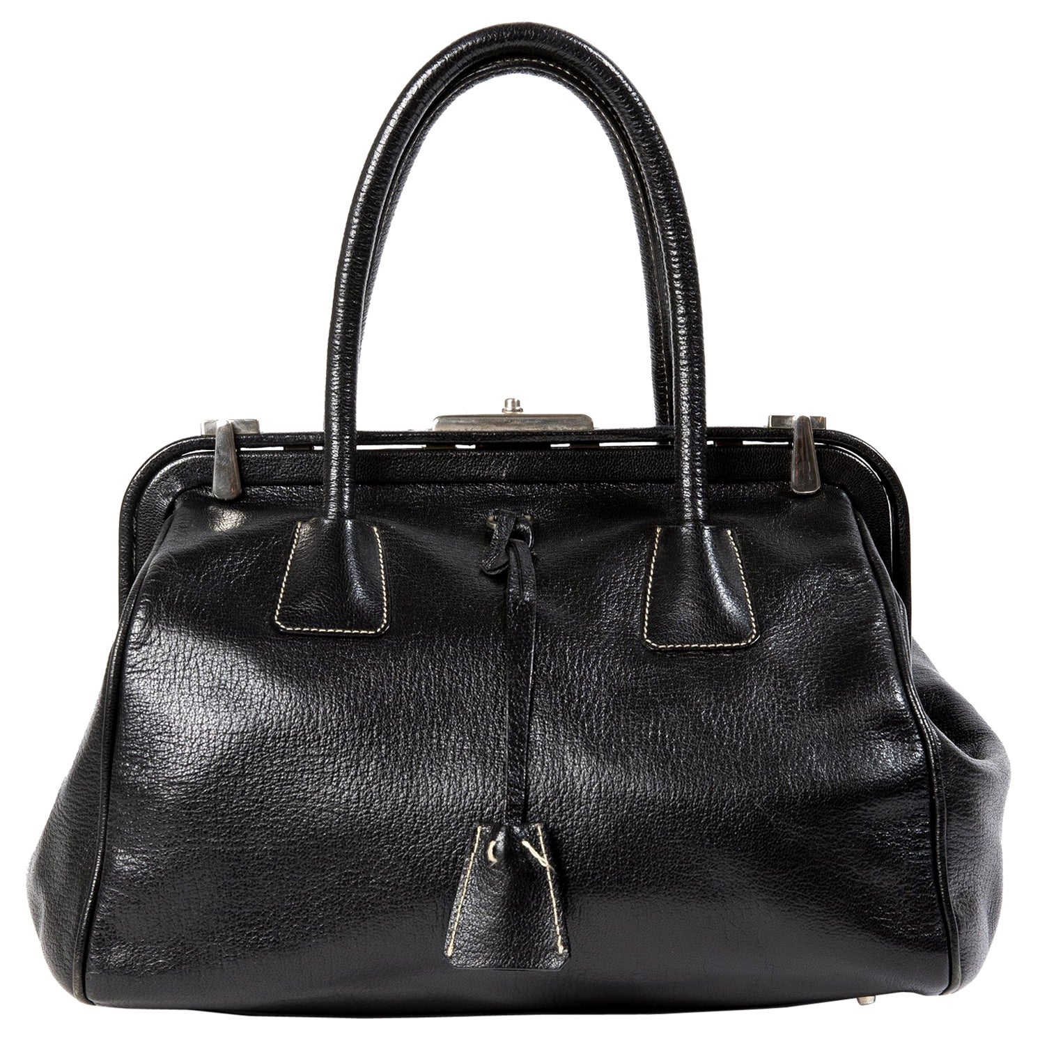 Prada Black Nylon Silver Chain Pochette Small Top Handle Shoulder Bag ...