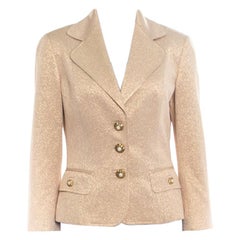 Dolce and Gabbana Matte Gold Cloque Faux Pearl Embedded Button Front Blazer M