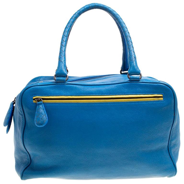 Bottega Veneta Blue Leather Madras Heritage Brera Bowler Bag For Sale ...