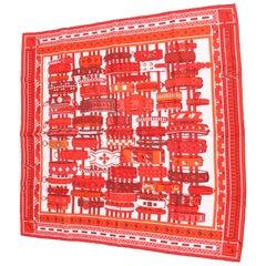 Hermes Silk Carre Scarf 'Colliers de Chiens' - red/orange/white