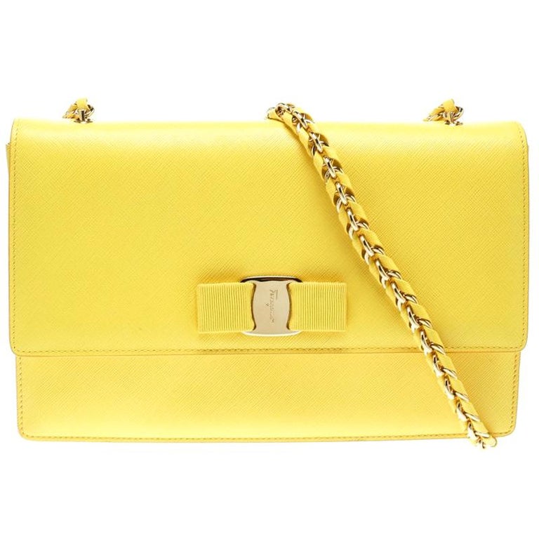 Salvatore Ferragamo Yellow Leather Ginny Shoulder Bag For Sale at 1stDibs