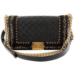 Chanel Black Leather and Boucle Medium Boy Bag