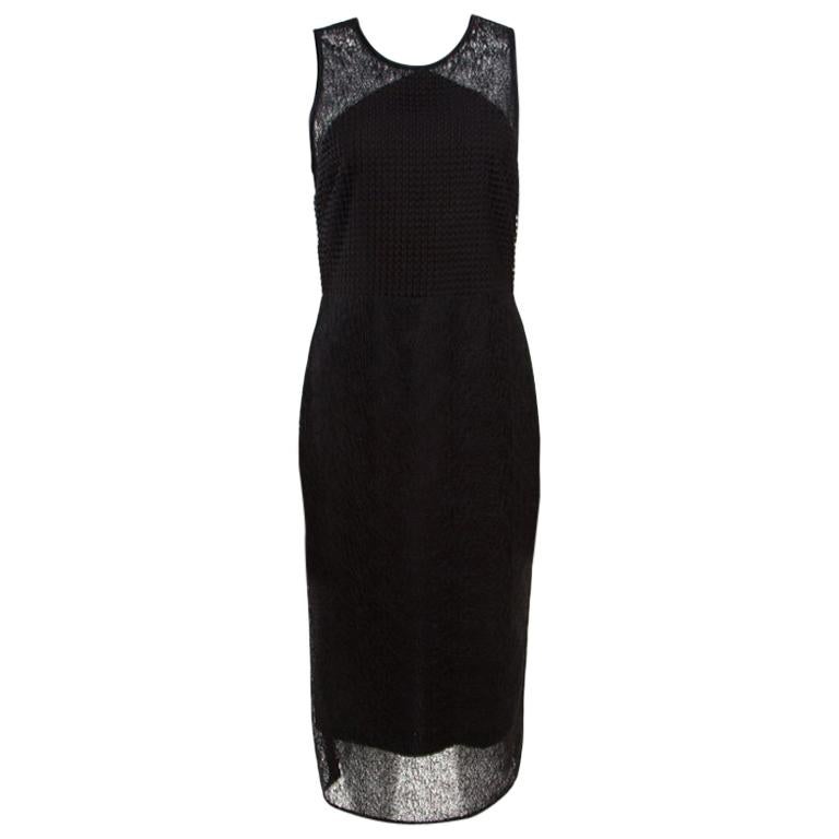 Diane Von Furstenberg Black Twig and Basketweave Lace Sleeveless Midi Dress M