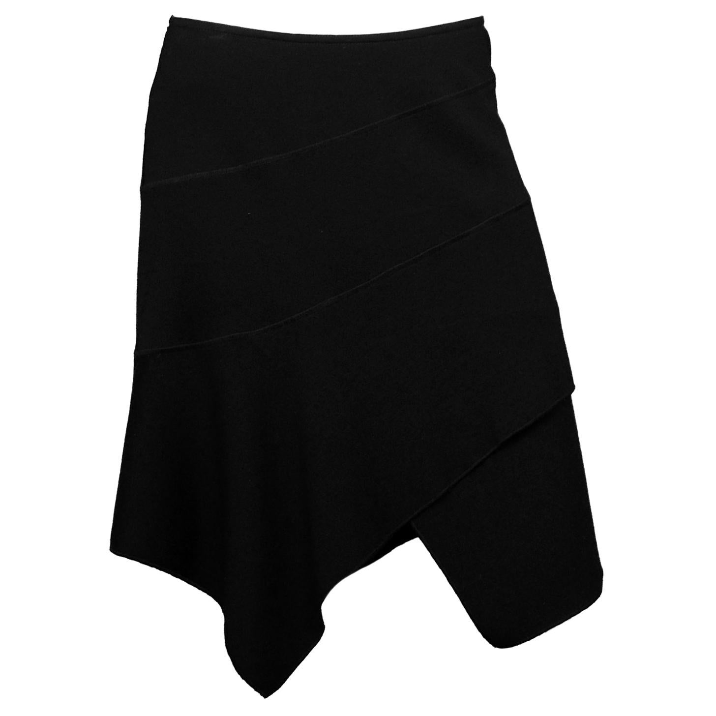 Alaia Black Wool Asymmetrical Skirt Sz Large For Sale