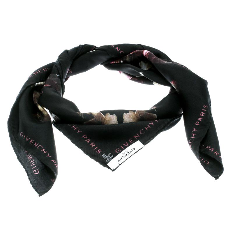 Givenchy Black Degrade Roses Faded Printed Silk Square Scarf