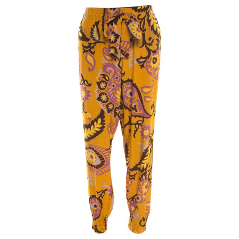 Gucci Ochre Yellow Paisley Printed Silk Elasticized Waist Jogger Pants ...