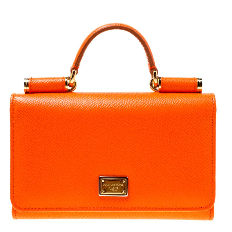 Dolce and Gabbana Orange Leather Miss Sicily Von Wallet on Chain For ...
