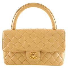 Vintage Chanel Beige Lambskin Top Handle Classic Bag