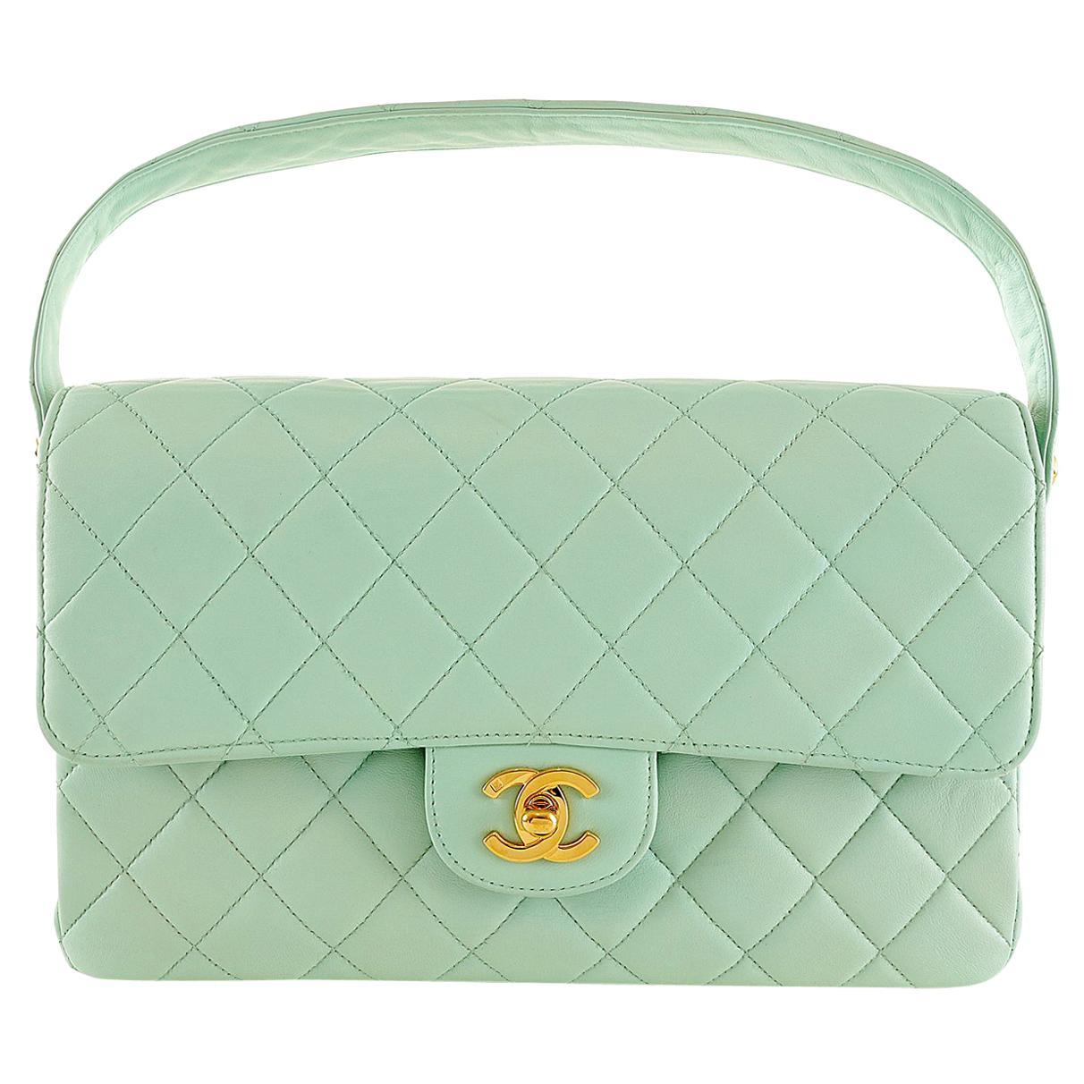 Chanel Mint Green Leather Double Sided Classic Bag