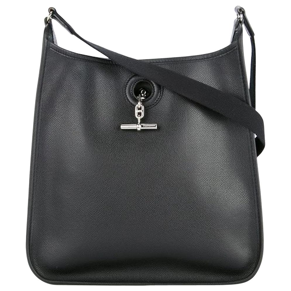 Hermes Black Leather Silver Toggle Men's Women's Carryall Shoulder Bag