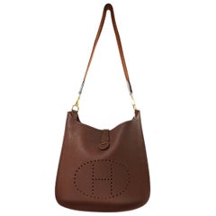 Hermes Chocolate Leather Canvas "H" Logo Men's Women's Crossbody Shoulder Bag