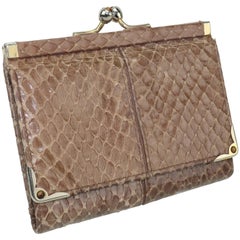 Retro Judith Leiber Taupe Snakeskin Wallet With Tiger’s Eye