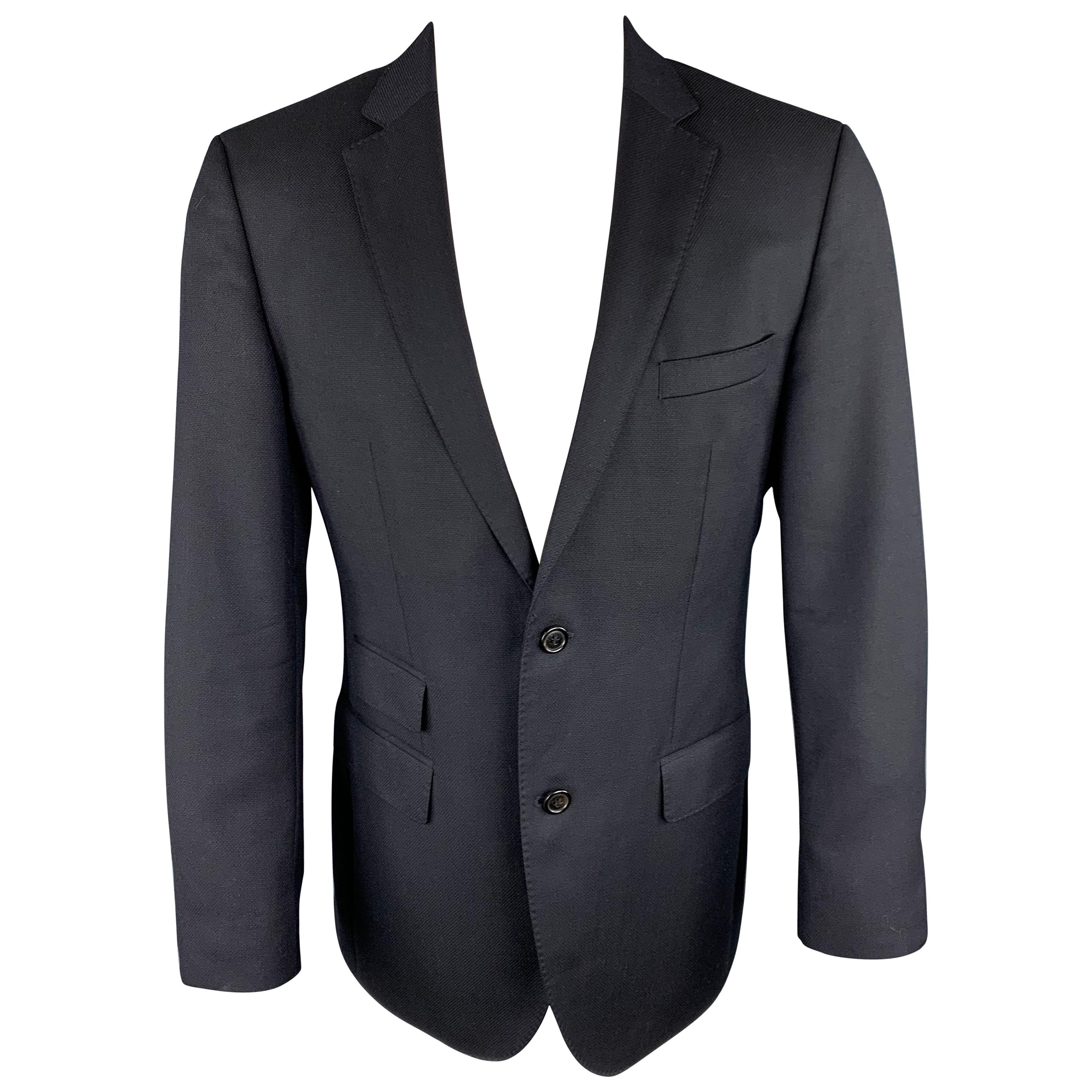 HUGO BOSS Size 44 Black Solid Cotton Blend Belted Jacket For Sale at 1stDibs