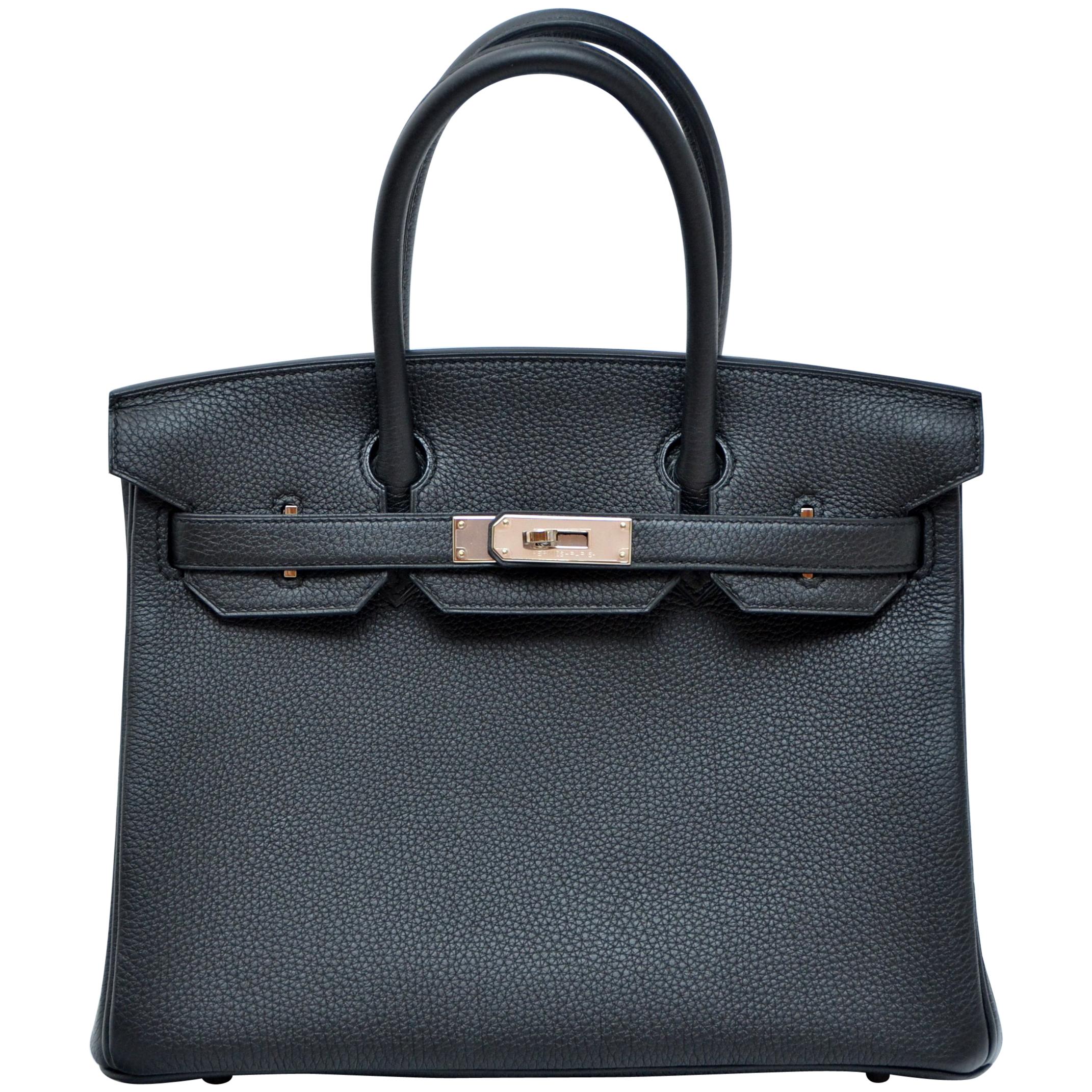 Hermes Birkin 30cm Black Togo Palladium Hardware Handbag  Mint 