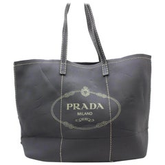 Prada Large Charcoal Logo Shopper 869047 Grey Neoprene Tote