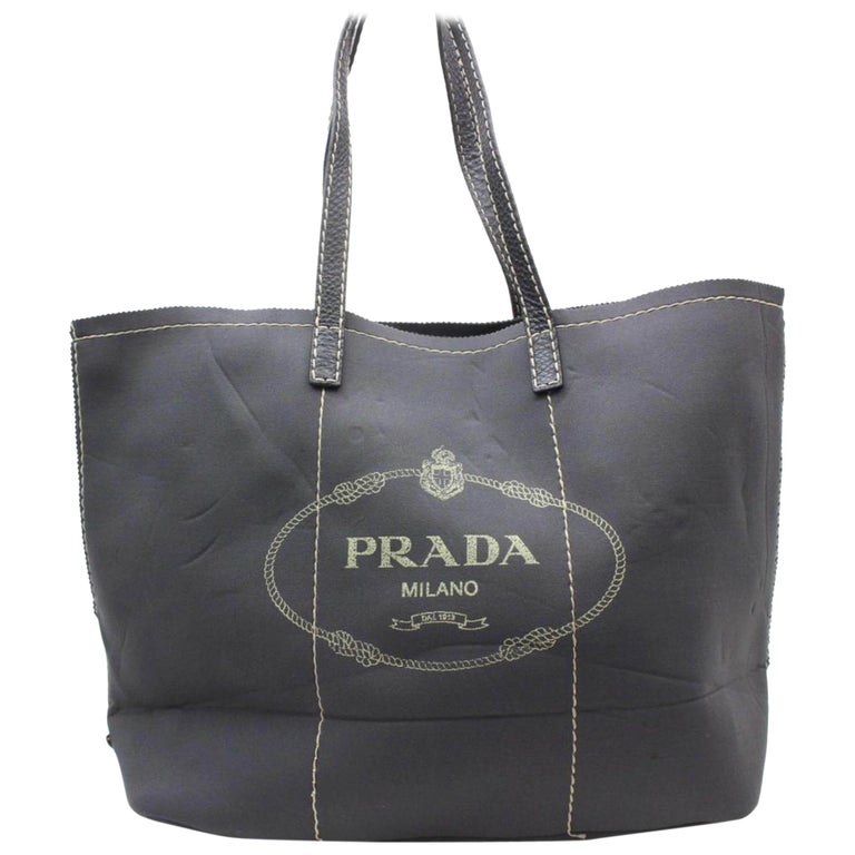 Prada Large Charcoal Logo Shopper 869047 Grey Neoprene Tote For Sale at ...