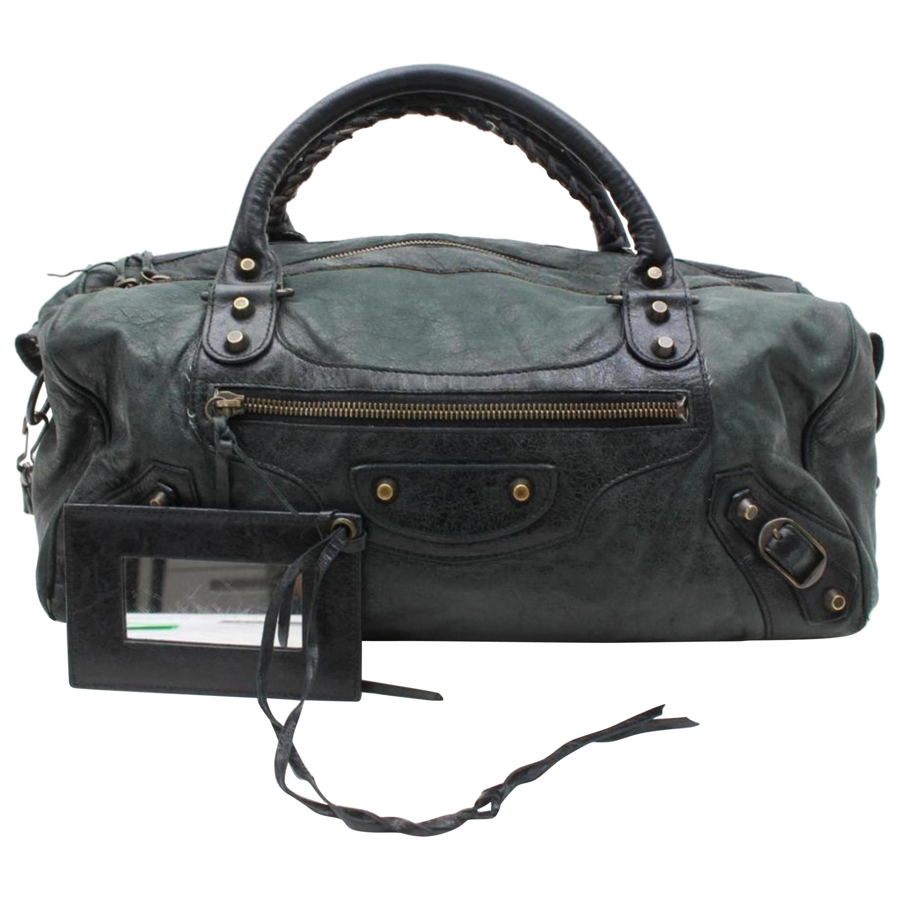 Balenciaga Twiggy 2way Boston 868686 Green Leather Shoulder Bag For Sale