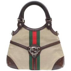 Gucci Sherry Web Interlocking Logo Reins Hobo 868603 Brown Canvas Shoulder Bag