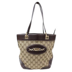 Gucci Monogram Chain Logo Tote 868547 Brown Canvas Shoulder Bag