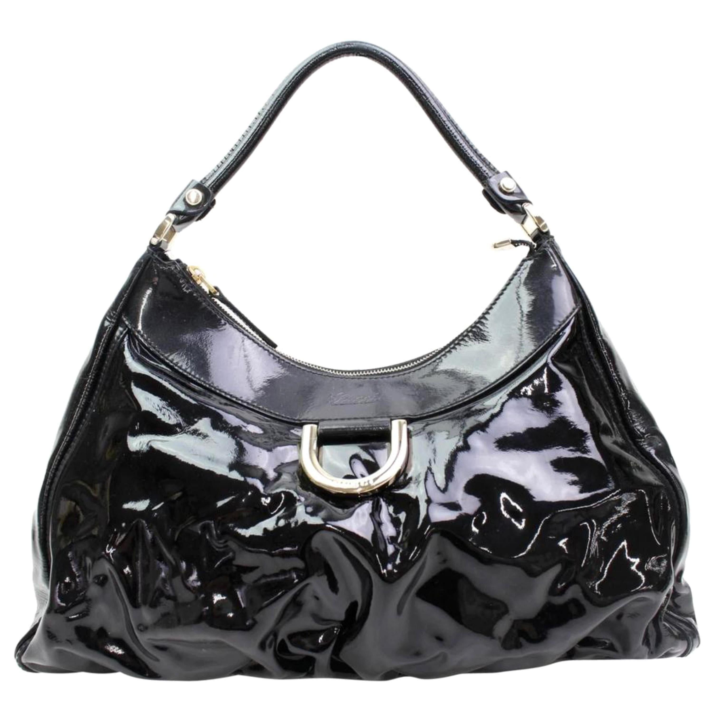 Gucci D-ring Hobo 867933 Black Patent Leather Shoulder Bag For Sale