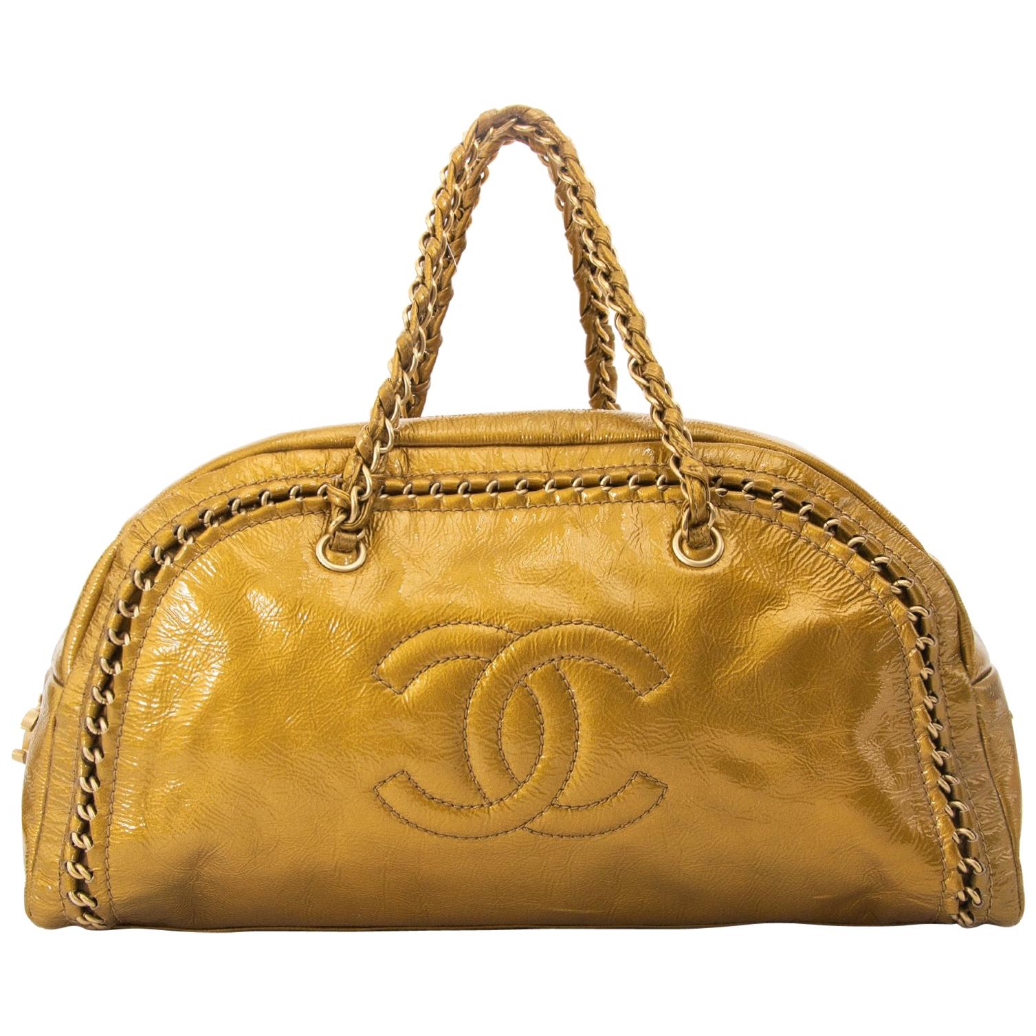 Chanel Gold Patent Leather Bowling Bag For Sale at 1stDibs bowling