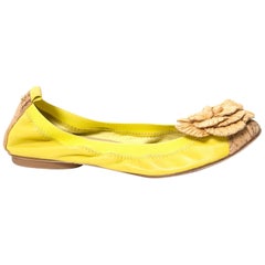 Chanel Yellow Straw Flower Ballerinas - Size 38