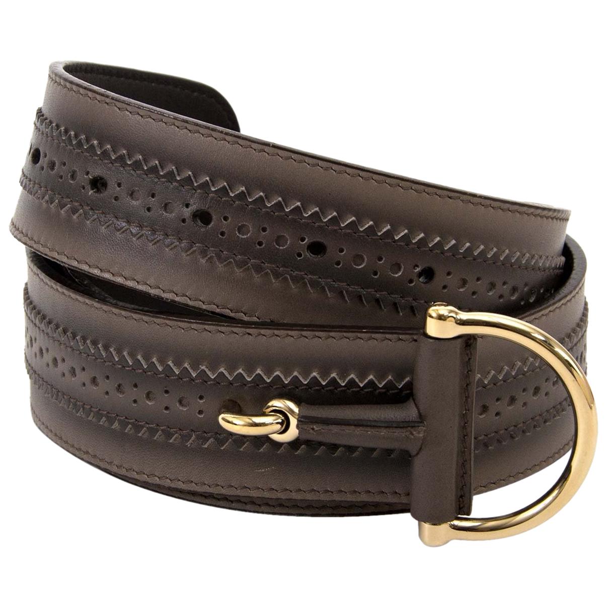 Gucci Grey Leather Horsebit Belt - Size 85