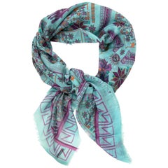 Versace Cyan Blue Native American Silk Modal Scarf