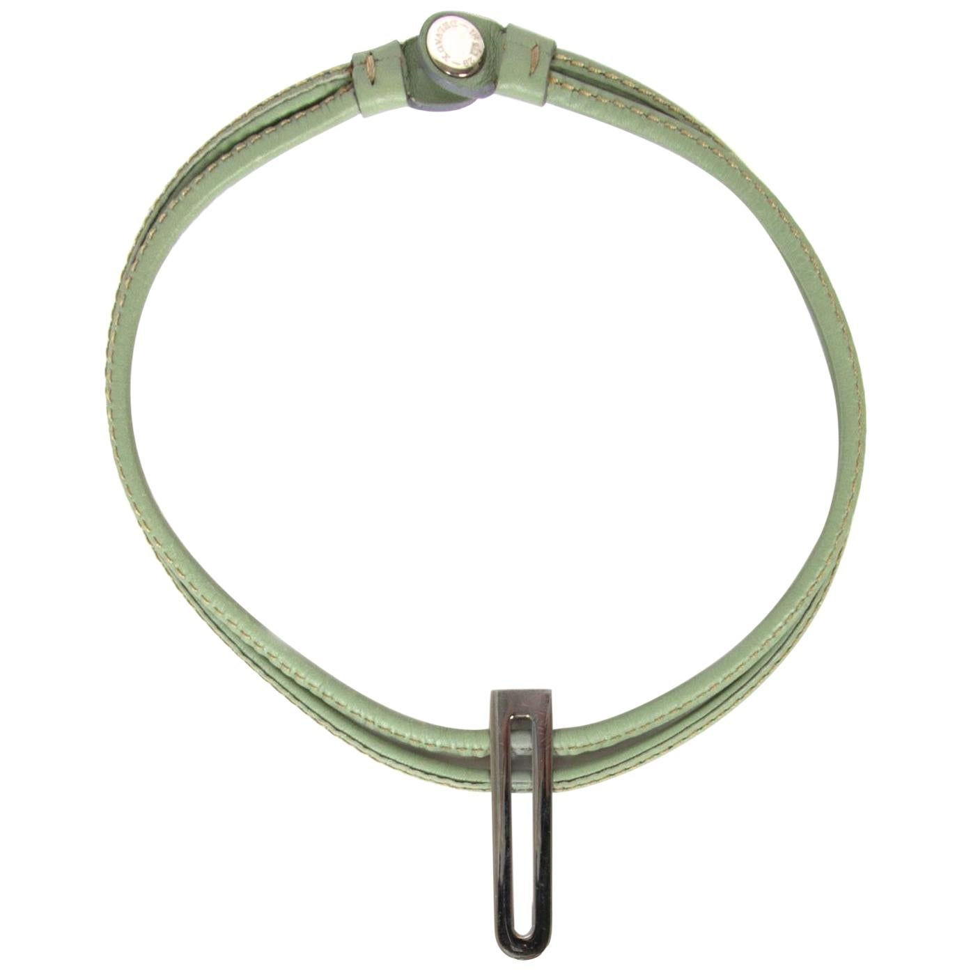 Delvaux Green D Leather Necklace  For Sale