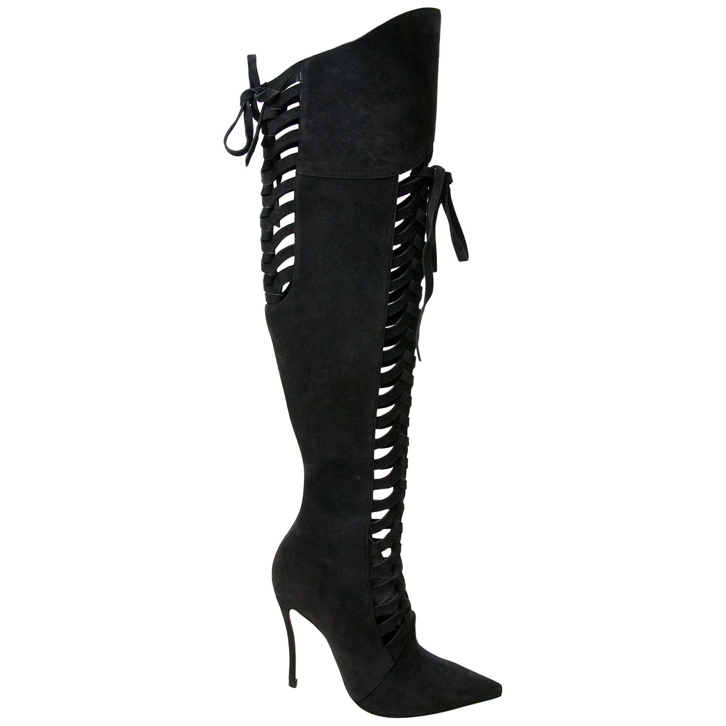 Versace Black Lace Up Boots - size 37 For Sale