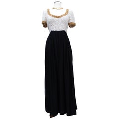 Vintage Givenchy Haute Couture black chiffon dress with pearly top