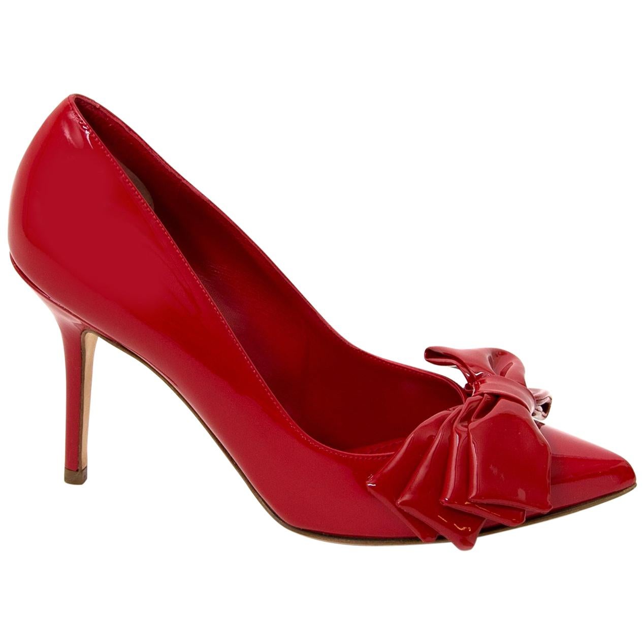 Dolce & Gabbana Red Patent Bow Heels - Size 38 For Sale