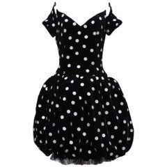 Vintage Lanvin lovely ball-shaped dress in black velvet with silvery dots