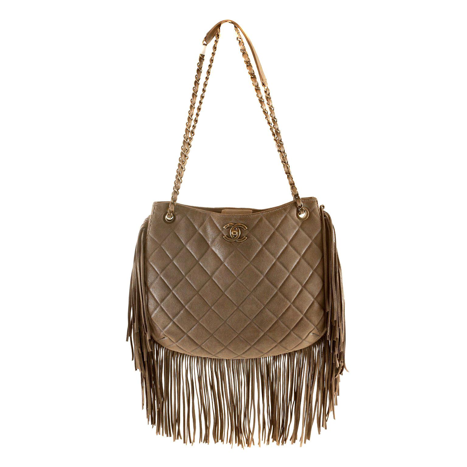 Chanel Praline Distressed Leather Saddle Bag with Fringe