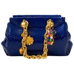 Versace Blue Python Gold Chain Bag With Ornaments