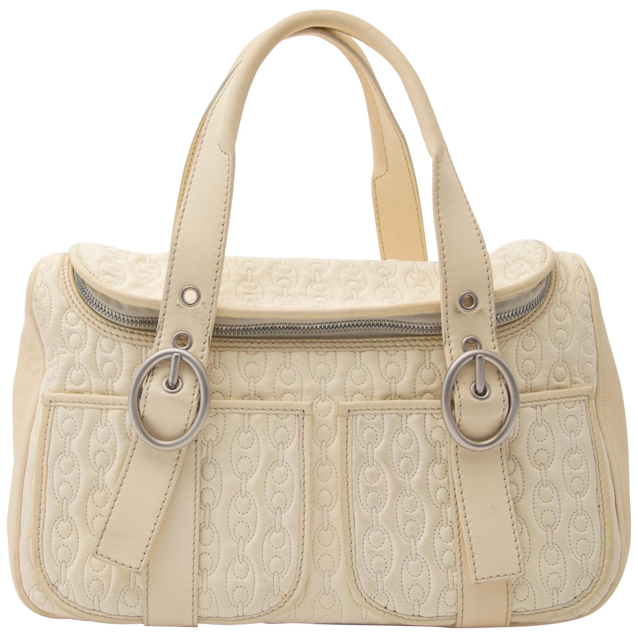 Celine Quilted Creme Front Pocket Handbag