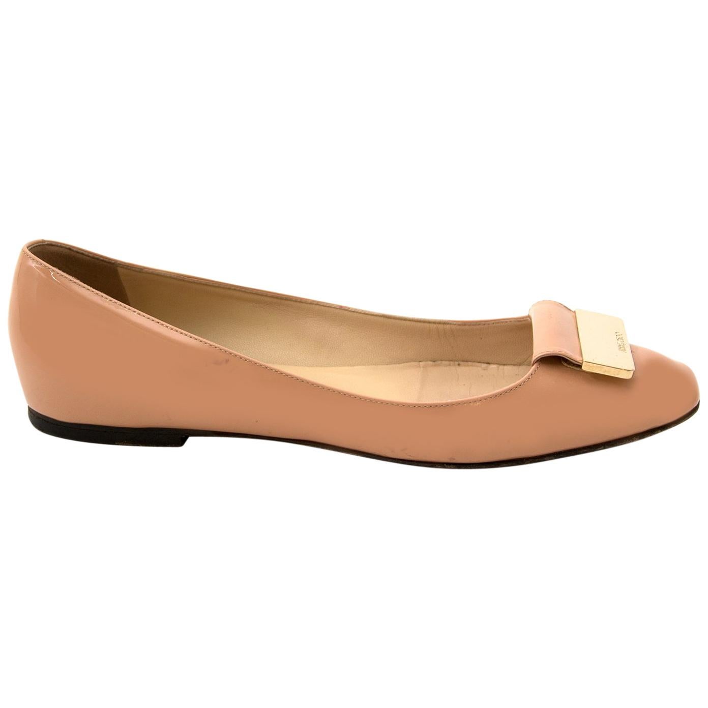 Jimmy Choo Nude Patent Ballet Flats  - size 39, 5 For Sale