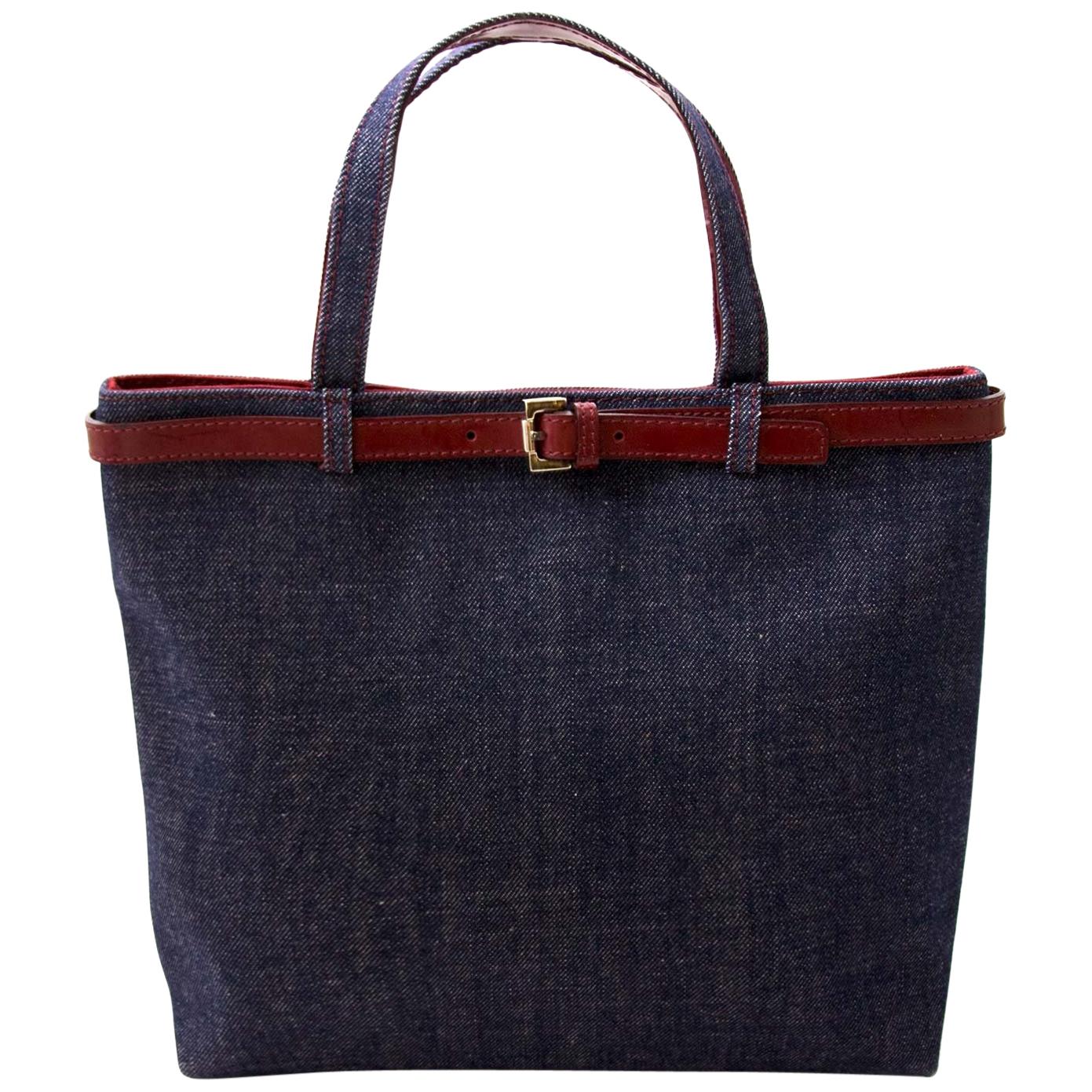 Burberry Blue Denim With Patch Pocket Tote For Sale