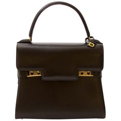 DELVAUX Calfskin MM Tempete Satchel Camel 467989