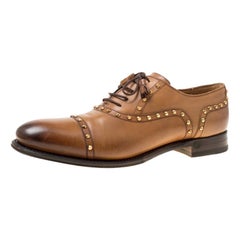 Gucci Brown Leather Studded Lace Up Oxfords 40.5