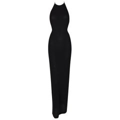 S/S 1998 Gucci by Tom Ford Crystal G Black Halter Long Gown Dress 40
