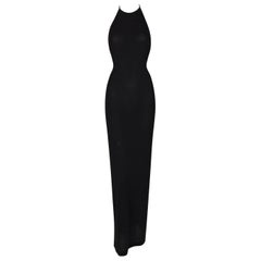 S/S 1998 Gucci by Tom Ford Crystal G Black Halter Long Gown Dress 44